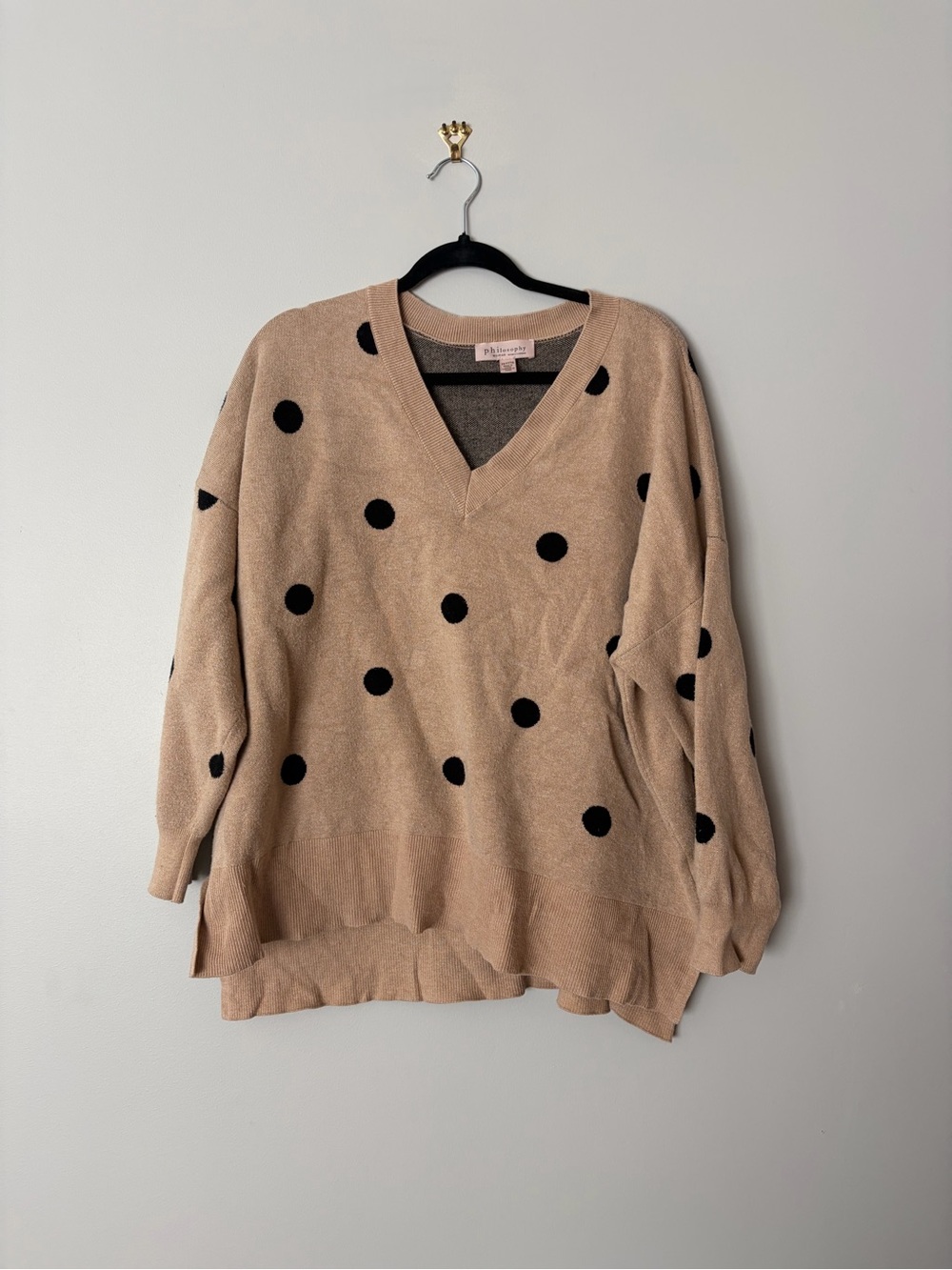 Polka Dot V-Neck Women’s Sweater in Beige and Black